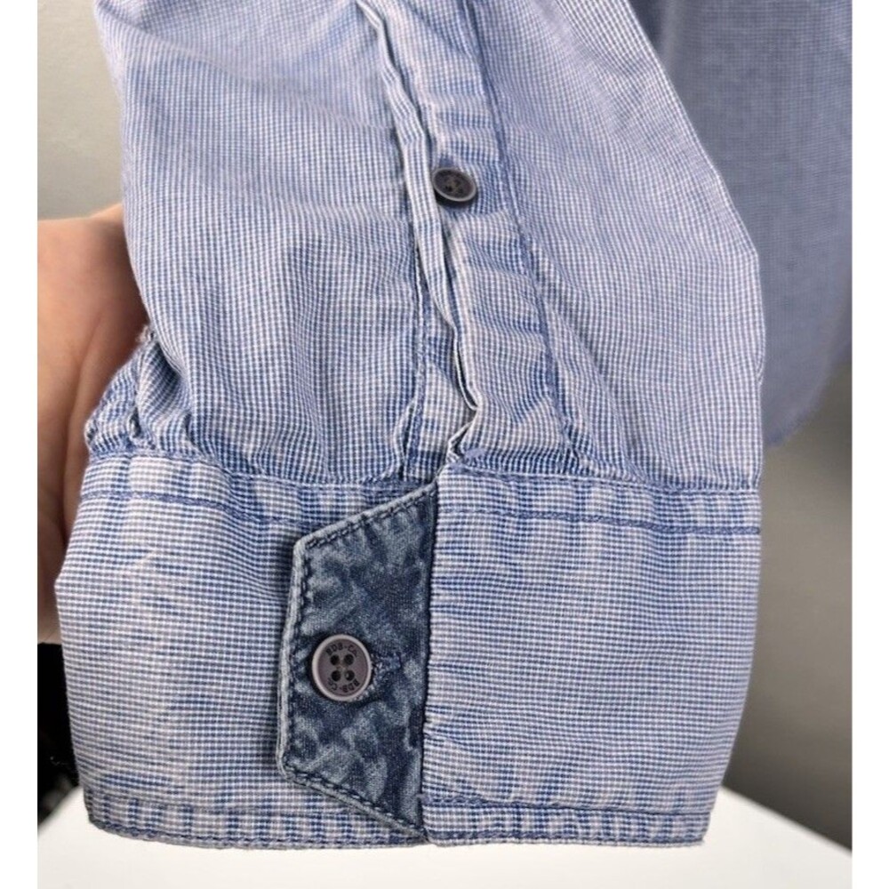 Buffalo David Bitton Mens L Blue Tiny Checks Denim Accents LS Slim Fit - Picture 6 of 9